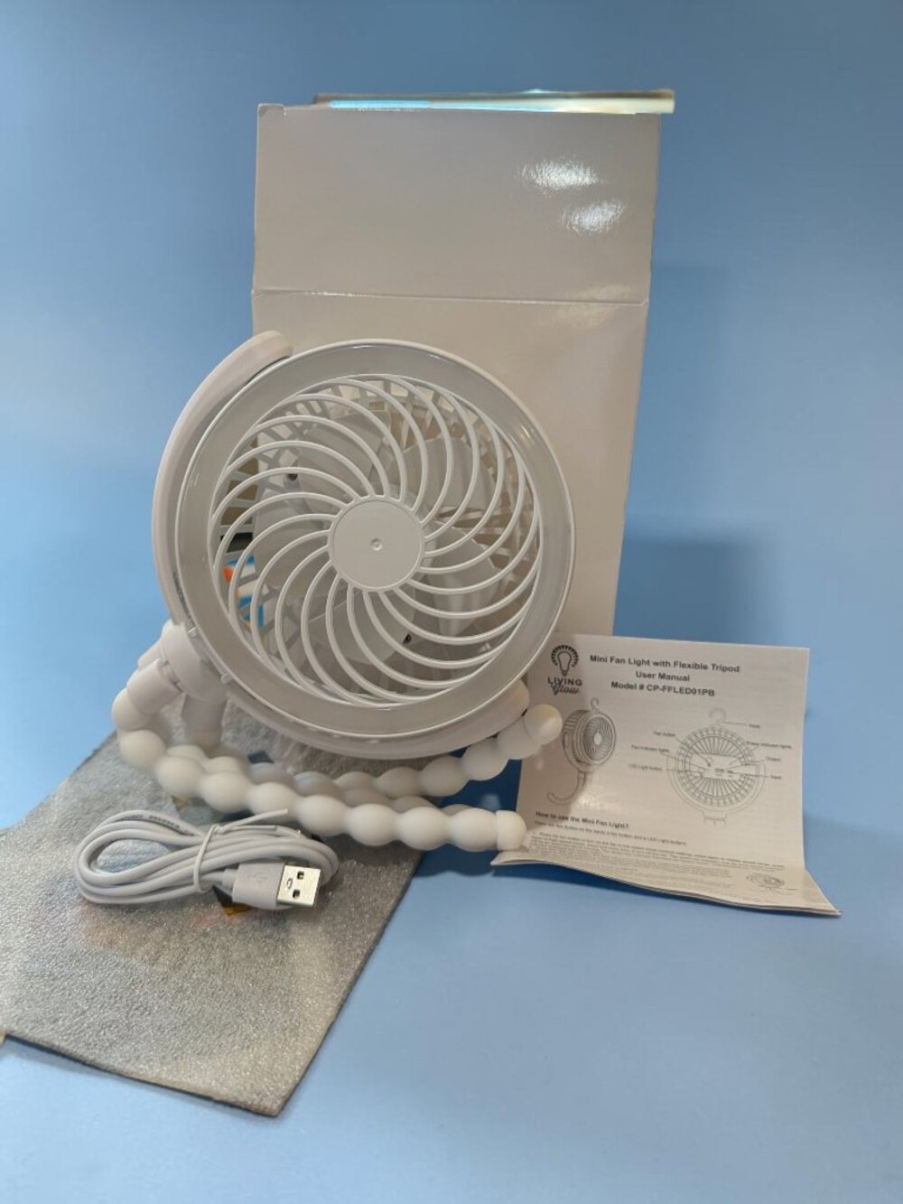 Living Glow Mini Fan LED Light with Flexible Tripod - NEW